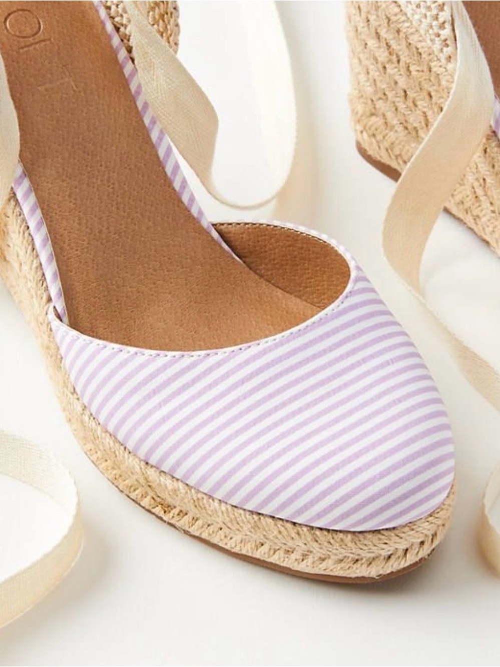 LOFT NWT Lavender Cloud Stripe Espadrille Wedge with Cream Ankle Ties
